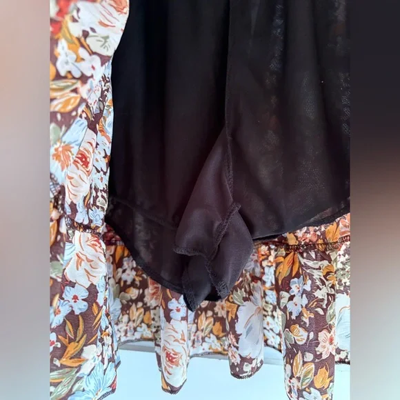 Brown Multicolour Floral Tiered Mini skort size S - Picture 2 of 4